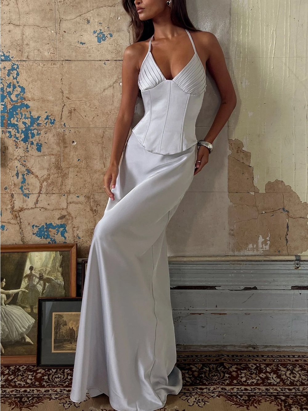 Princess Polly Devotedness Satin Corset Maxi Dress Silver